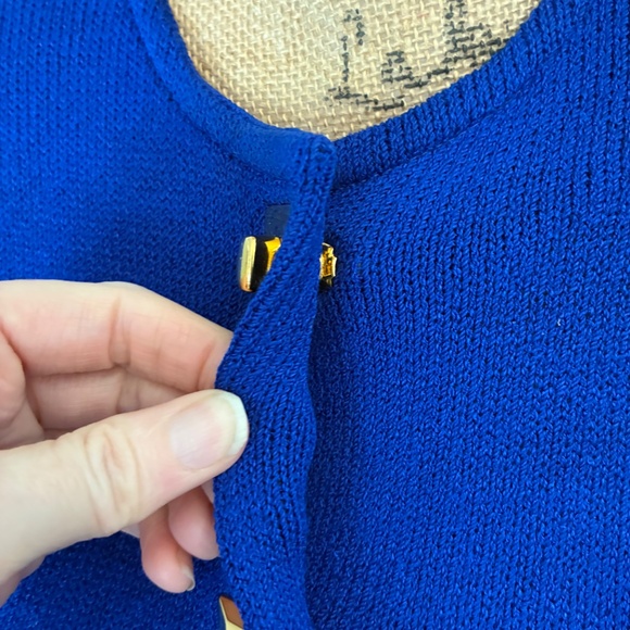 St. John Vintage 80’s Santana Knit Long Sleeve Sweater Dress blue gold button 4 - Picture 5 of 16